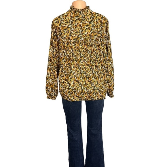 3/$30 🍂 Overlover Yellow & Brown Paisley Button Down Cotton Blouse - Picture 7 of 12